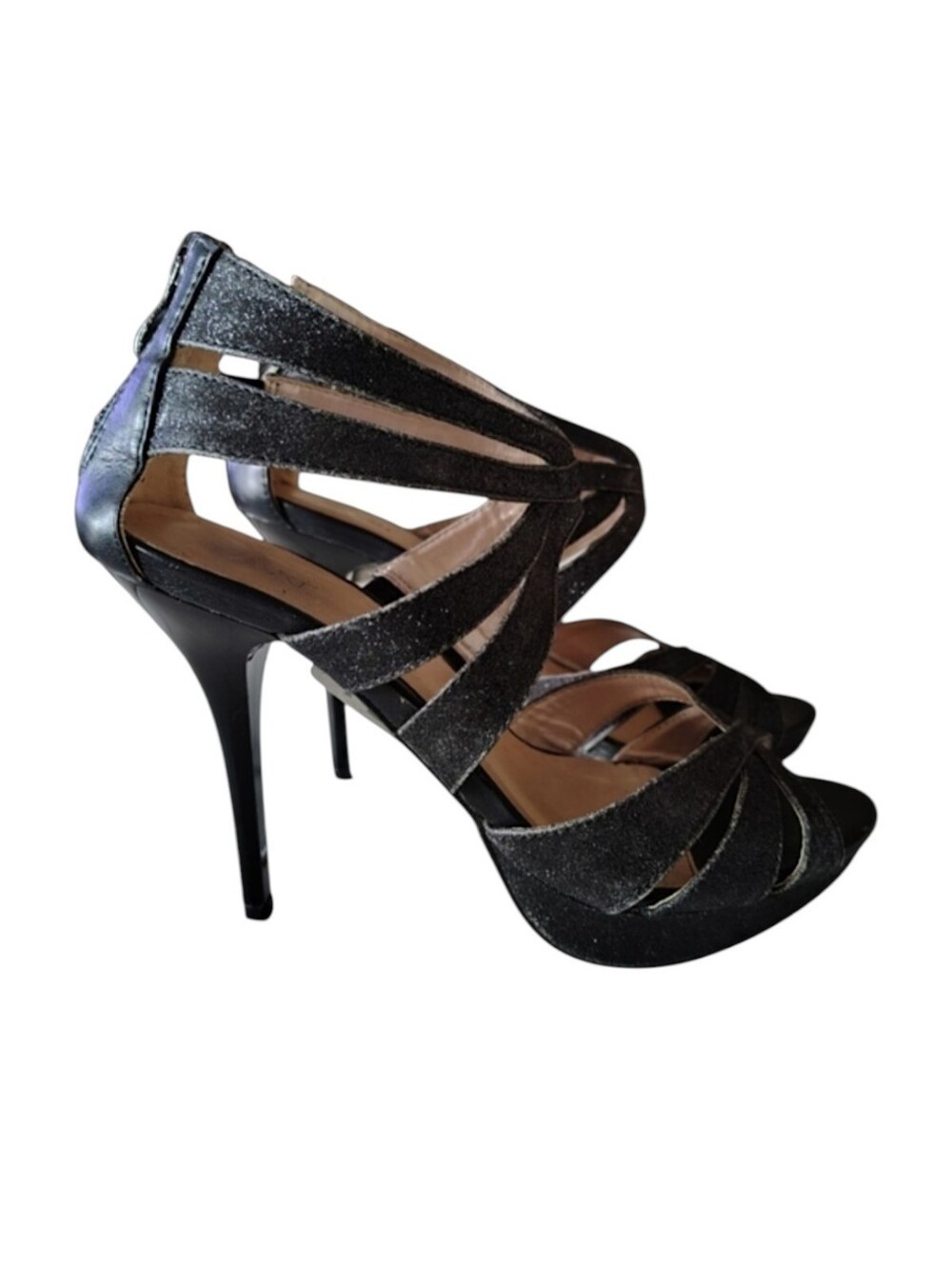 TAXI Women's Size 37 Black Stiletto Heels with Strappy Design